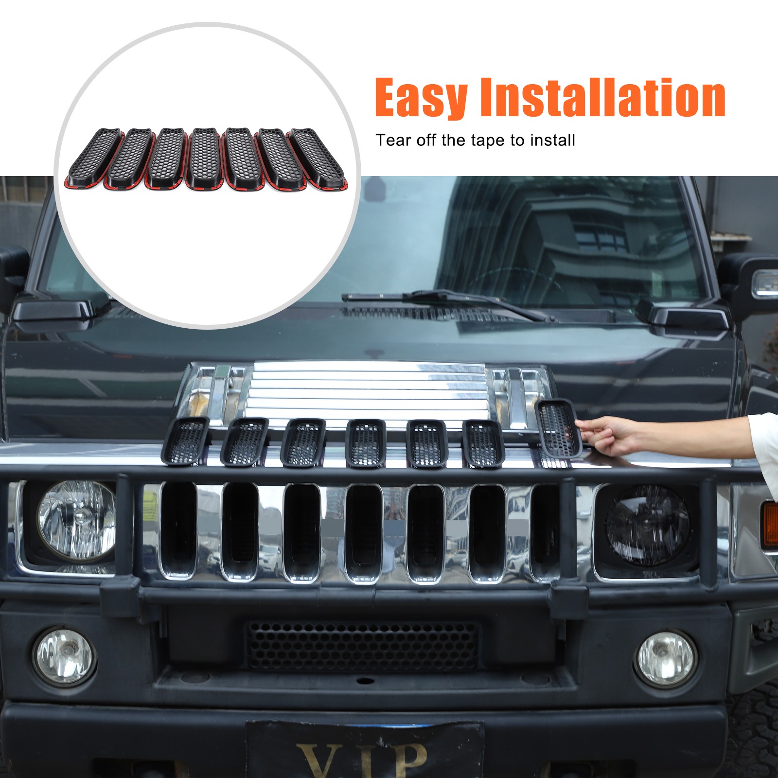 7PCS Front Grille Inserts Cover Trim Accessories Black For Hummer H2 2003-2009