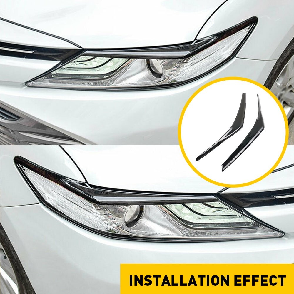 FOR TOYOTA 2018-2023 GLOSSY CAMRY BLACK HEADLIGHT EYELID EYE LID COVER EYEBROWS