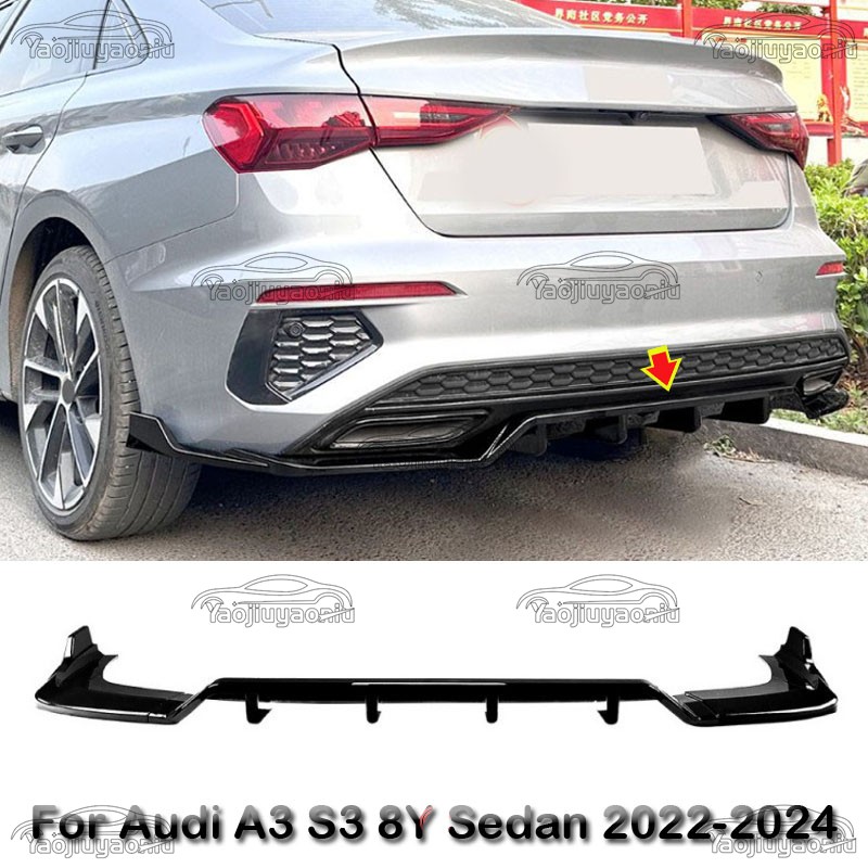 For Audi A3 S3 8Y Sedan Glossy black Rear Bumper Diffuser Lip Spoiler 2022-2024