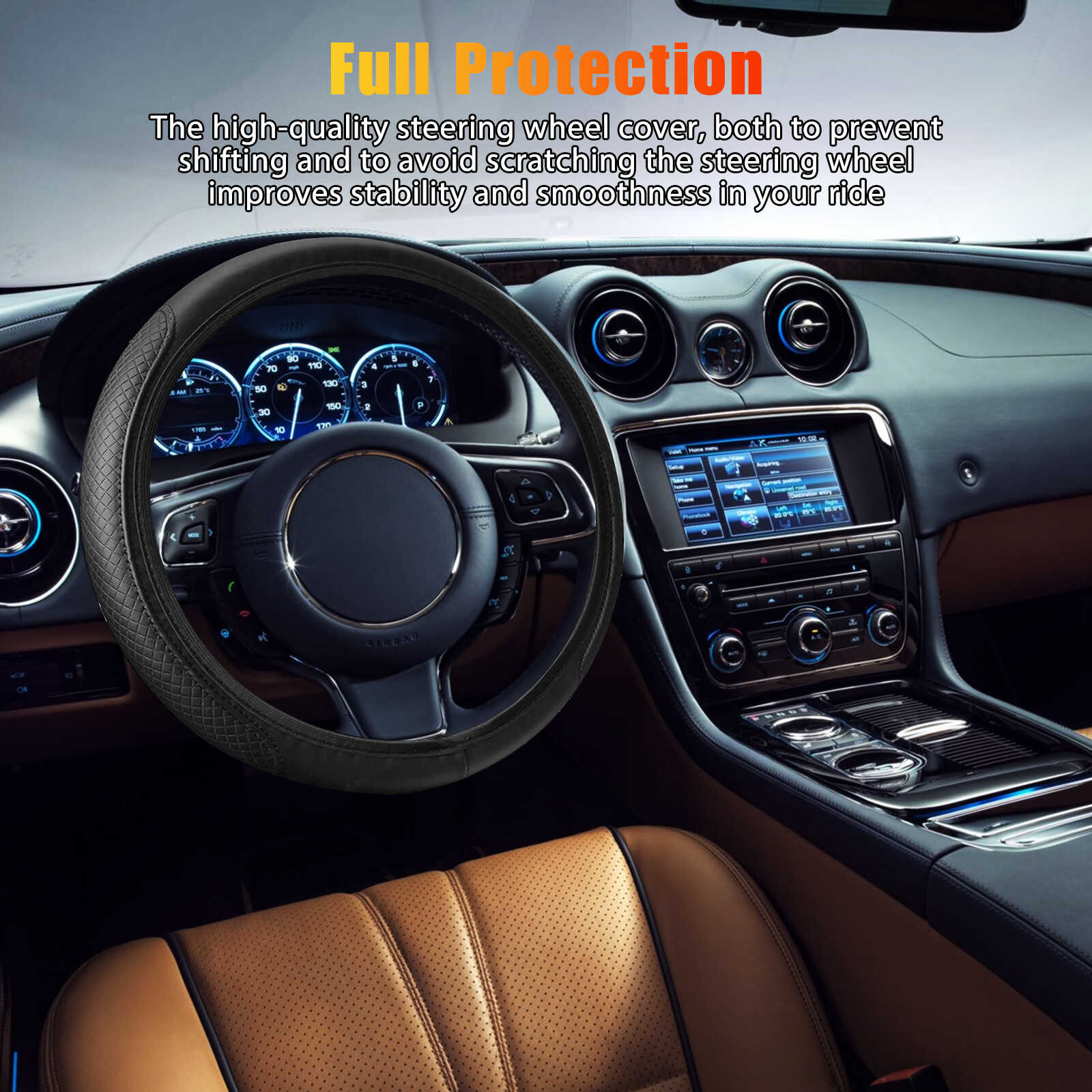 Universal Car Steering Wheel Cover Accessories PU Leather Auto Non-slip 15″/38cm