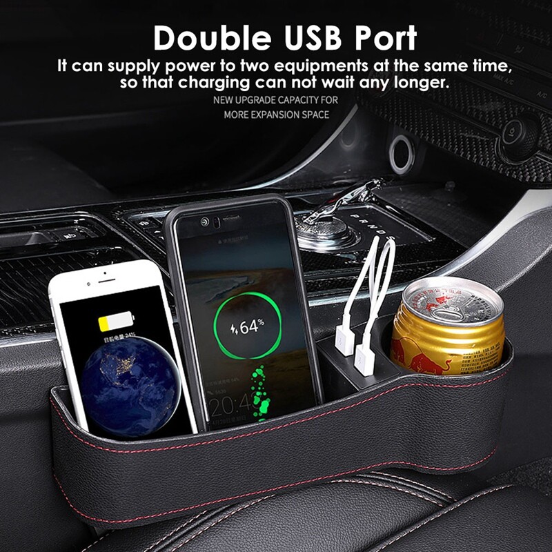Right Side Car Accessories Seat Storage Slit Pocket Organizer Box With 2USB Port