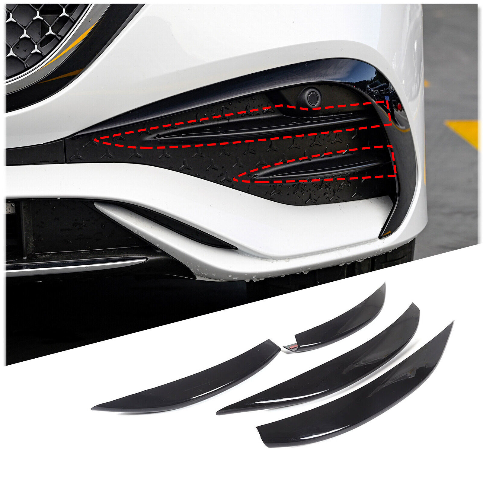Glossy Black Front Fog Light Trim For Mercedes Benz E Class W214 2024