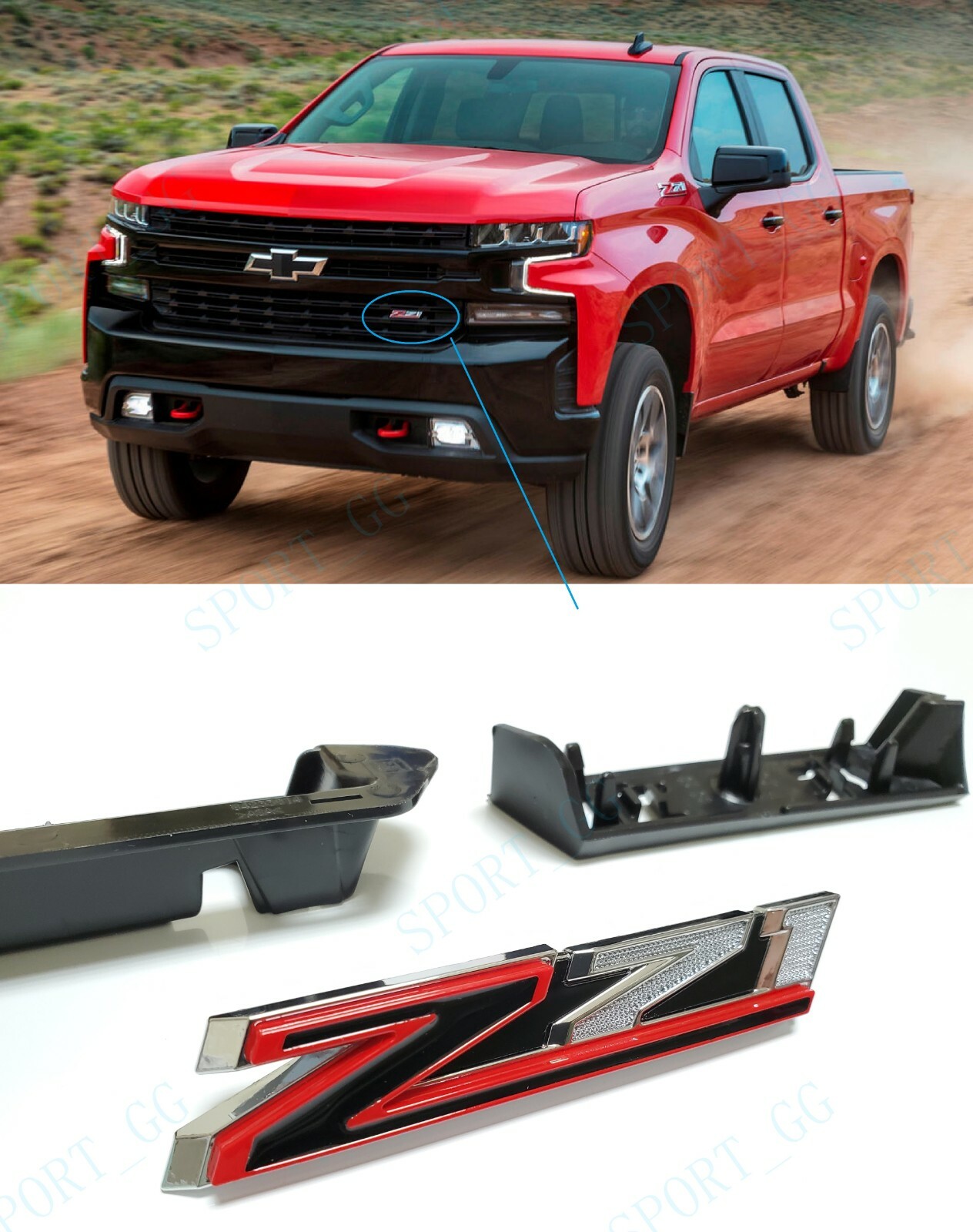 2019-2021 Chevrolet New Gen Silverado 1500 Z71 Grille Emblem 84384428 Chrome Red