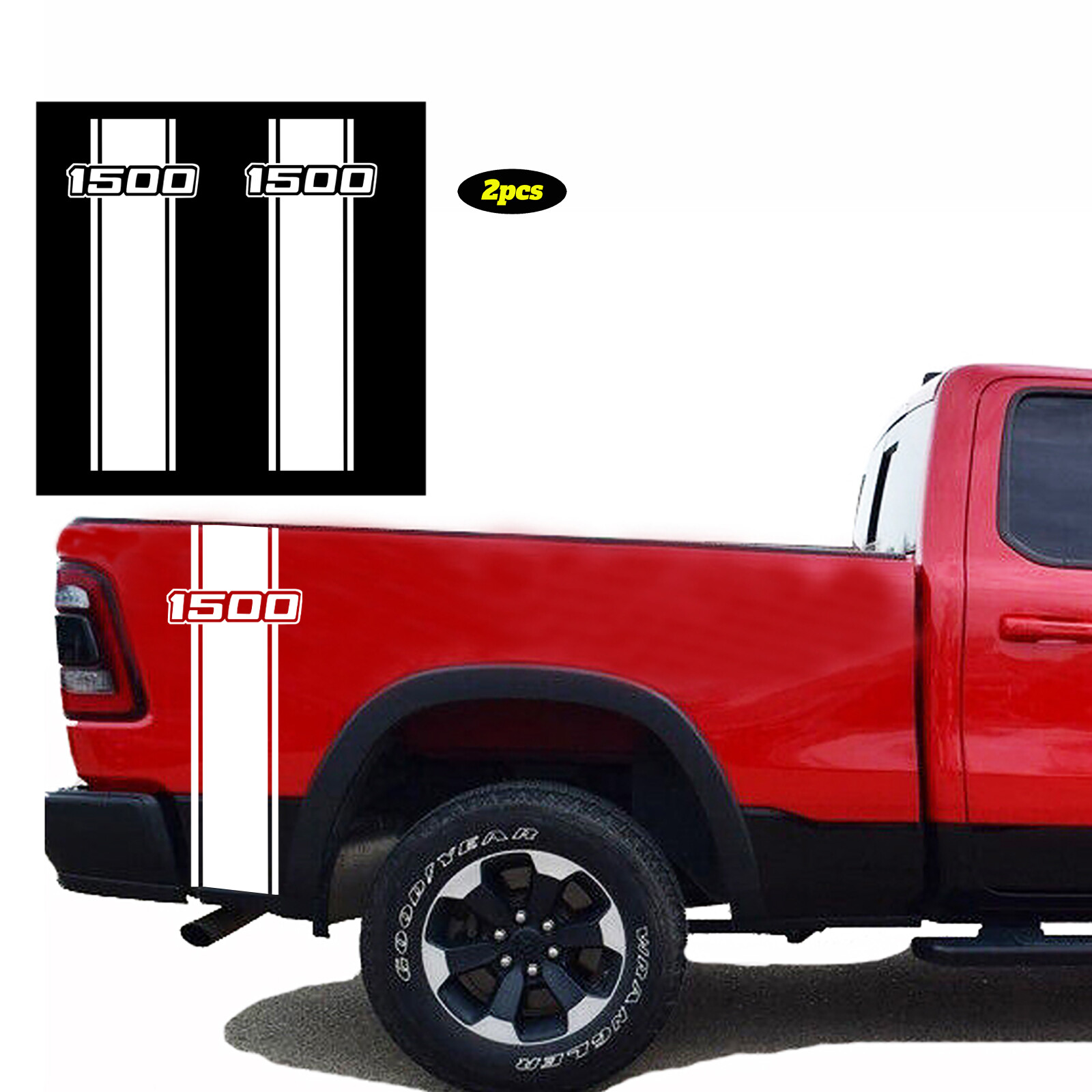 For Dodge Ram 1500 Vinyl Decal Pickup Bed Side Stripe Graphics Car Stickers 2pcs
