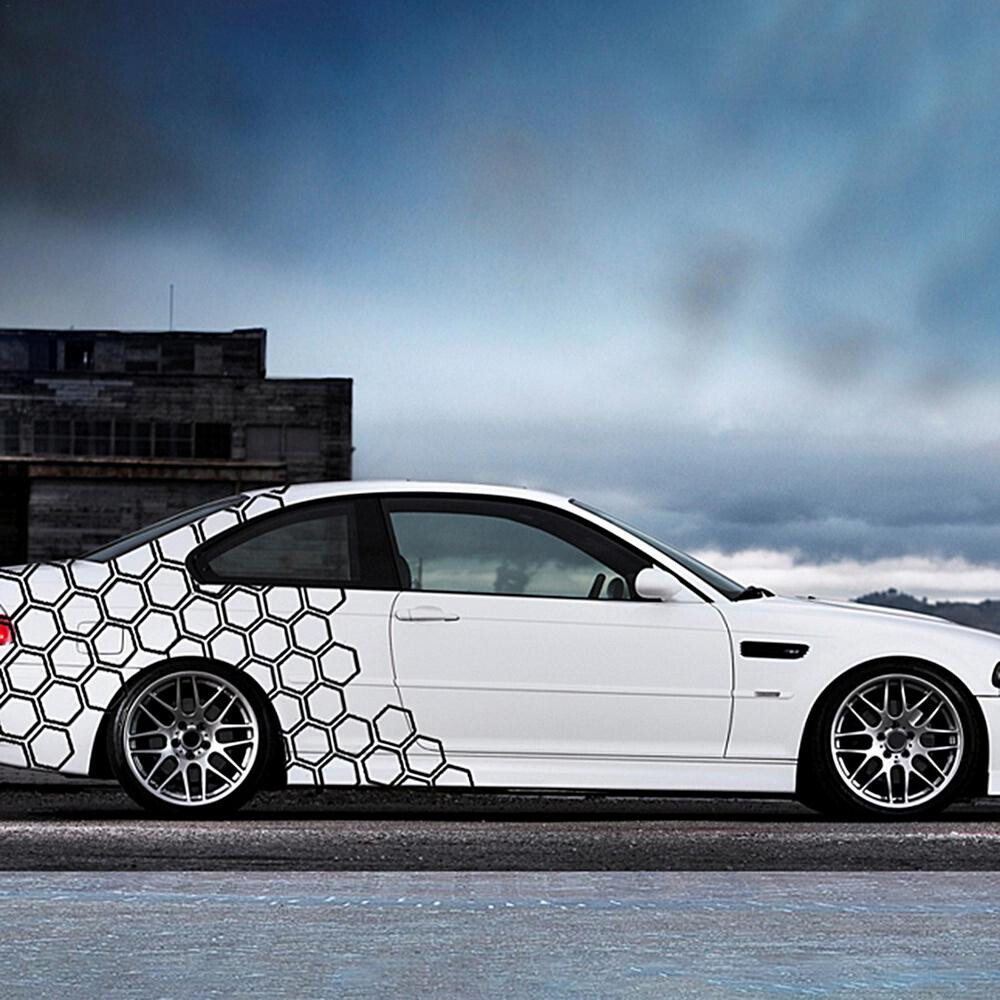 Car Accessories Body Waist Line Sticker Honeycomb Graphic Decor Hexagon Decal