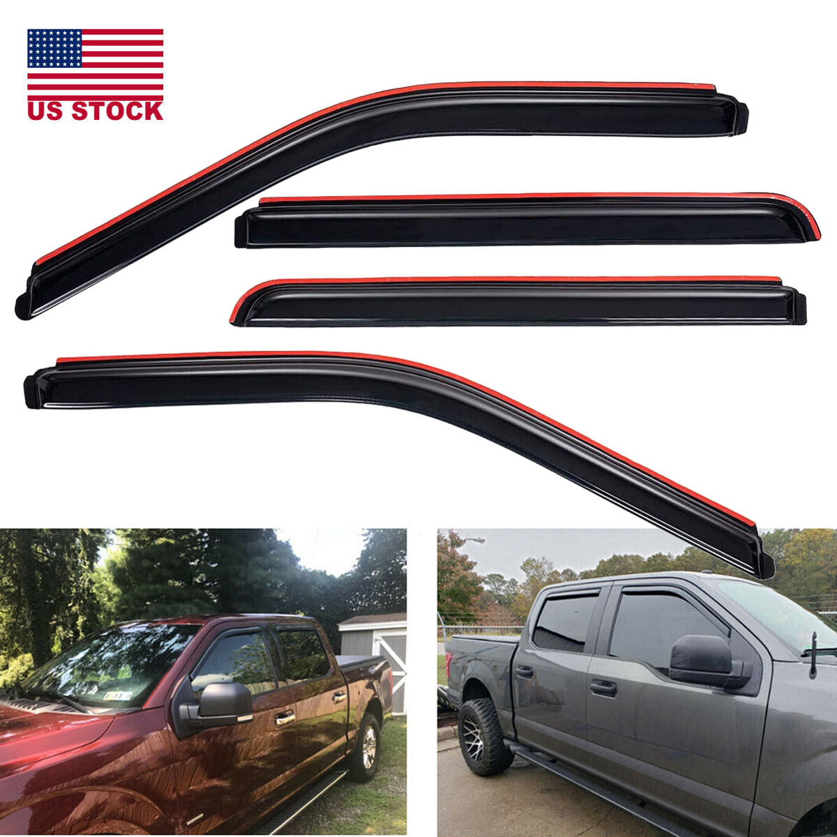 Fit 17-24 Ford F-150 Raptor SuperCrew Cab In-Channel Window Visor Vent Shade