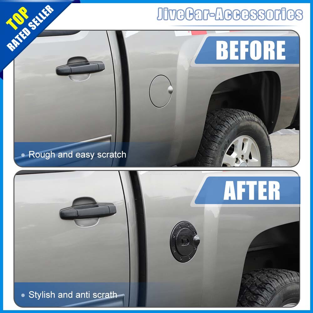 Carbon Fiber Gas Cap Fuel Tank Cover Trim For Chevy Silverado GMC Sierra 2007-13