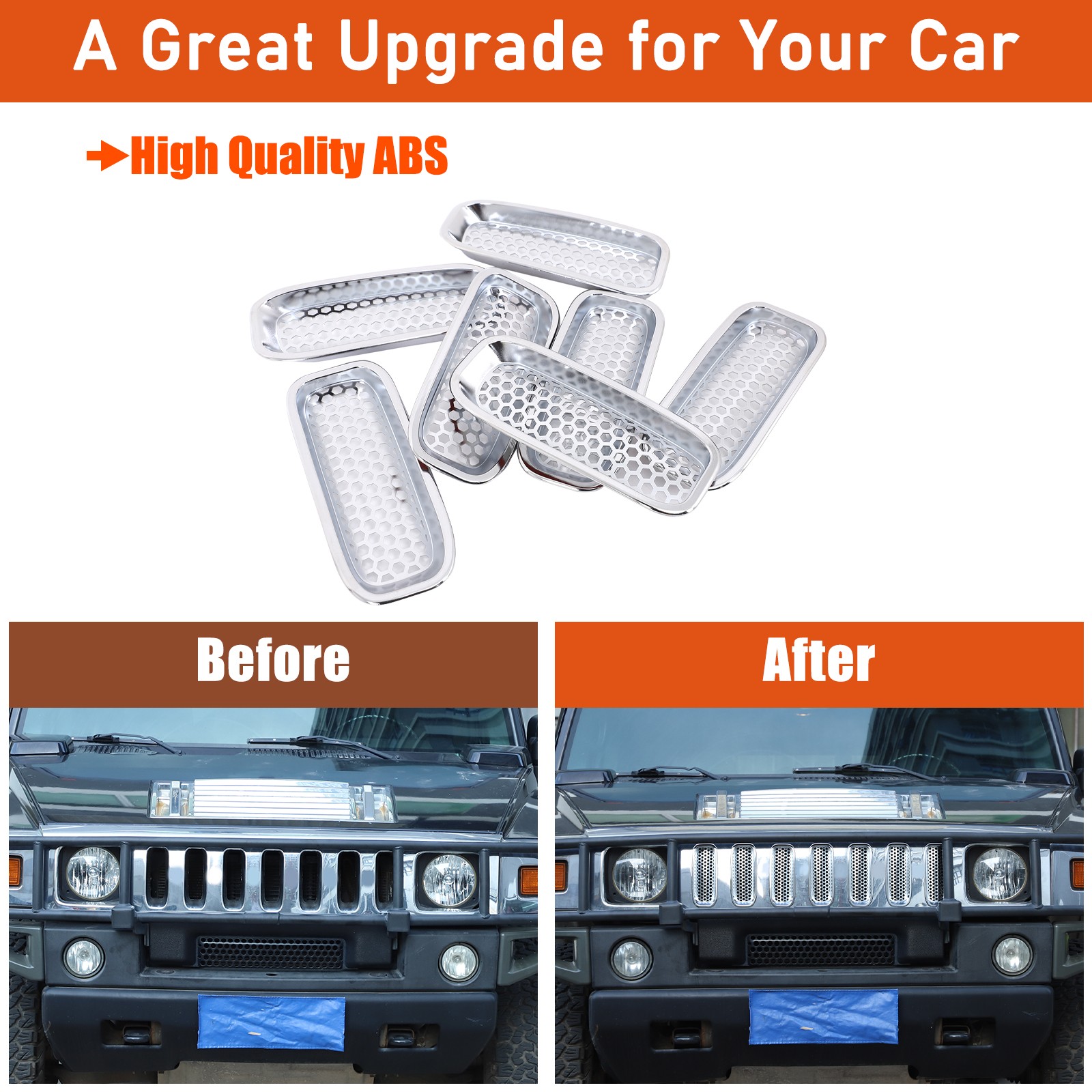 Silver ABS Front Grille Bug Screen For Hummer H2 2003-2009 US