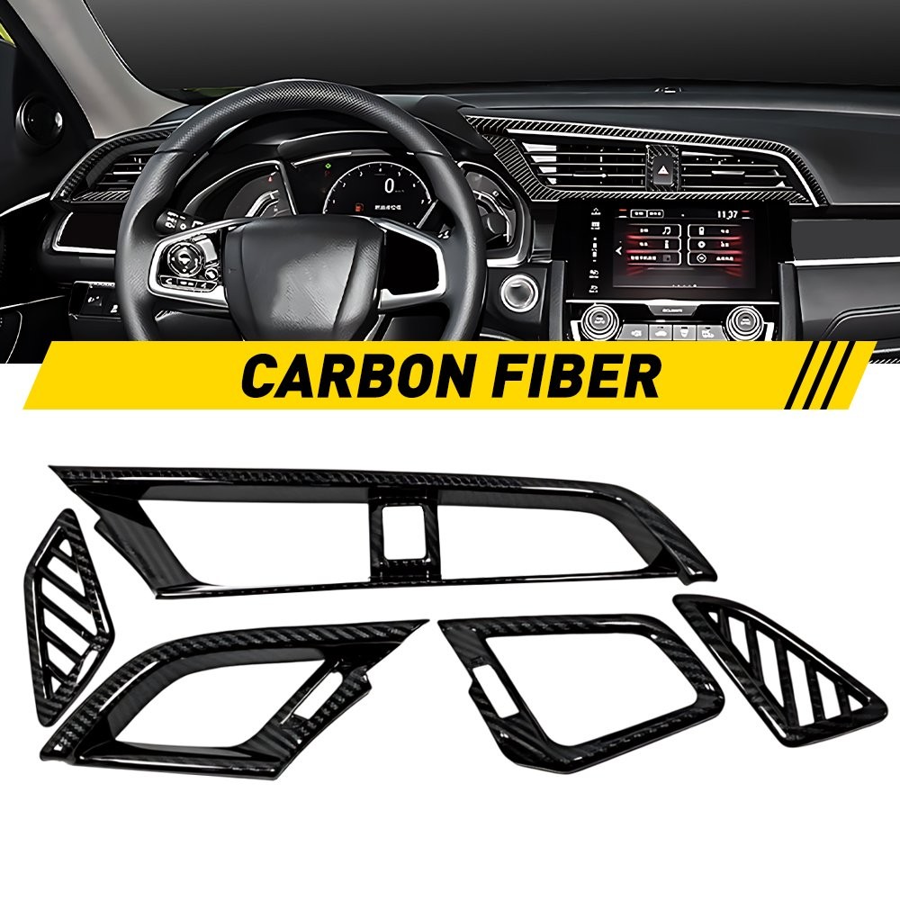 For Honda Civic 10th 2016-2020 Carbon Fiber Style Dashboard Air Vent Cover Case
