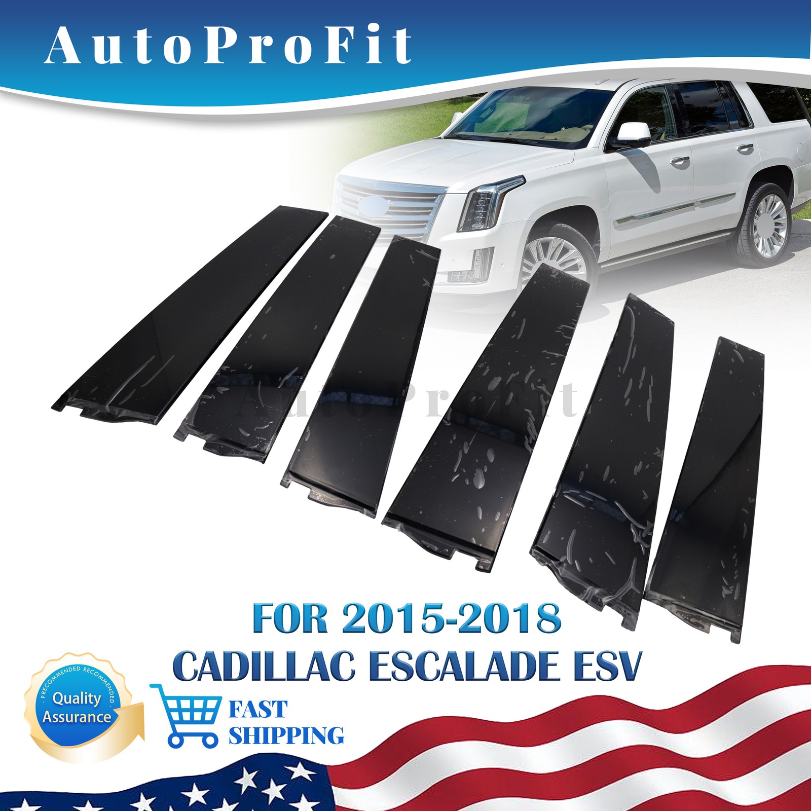 6PCS Door Pillar Molding Applique Set For 2015-2018 Chevrolet Tahoe GMC Yukon