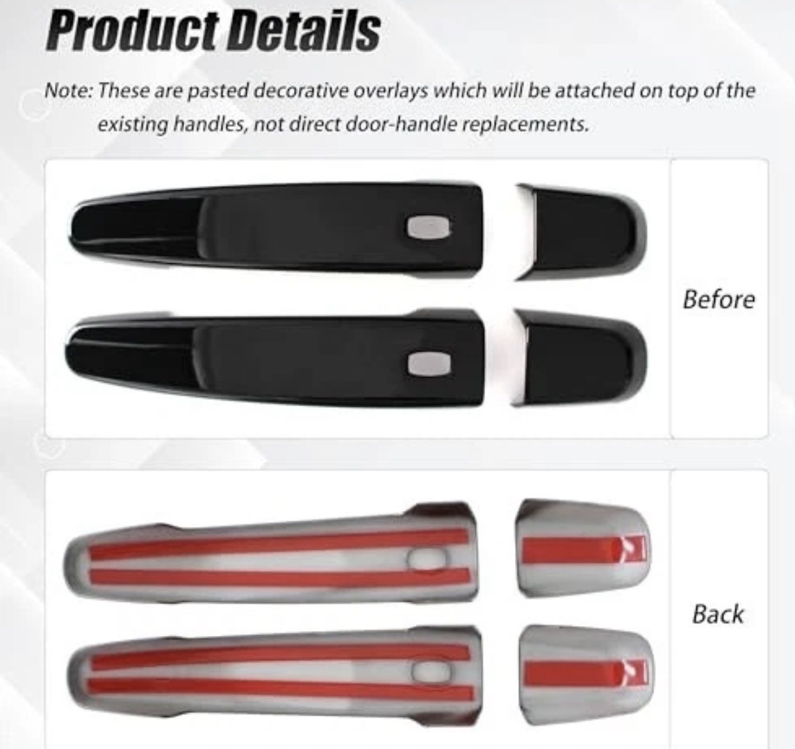 Glossy Black Door Handle Cover Trim with 4 Smart Keyholes for Chevy & GMC Models