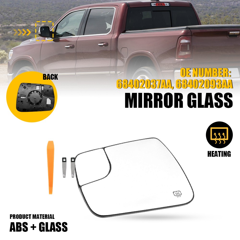 Heated Mirror Glass Left Side with Backing Plate For Dodge RAM 1500 19-25 1-5SET