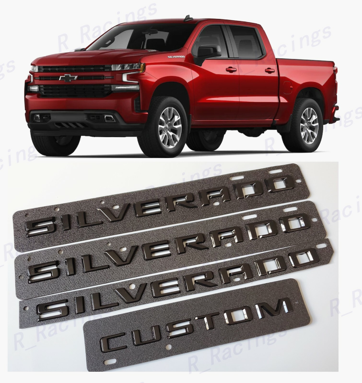 4PC Fender Tailgate Gloss Black Silverado Custom Emblems Fit 2019-2022 Silverado