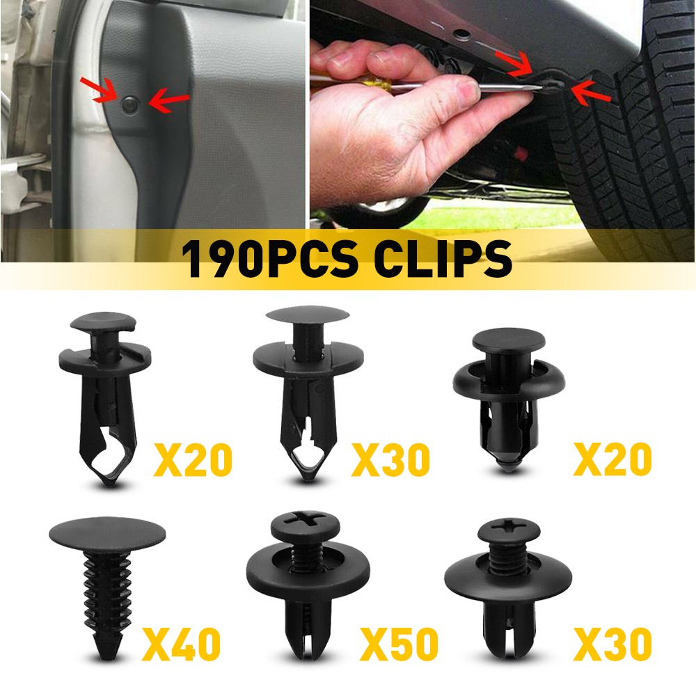 Car Universal Plastic 190pc Body Fastener Rivets Panel Fender Retainer Clips Kit