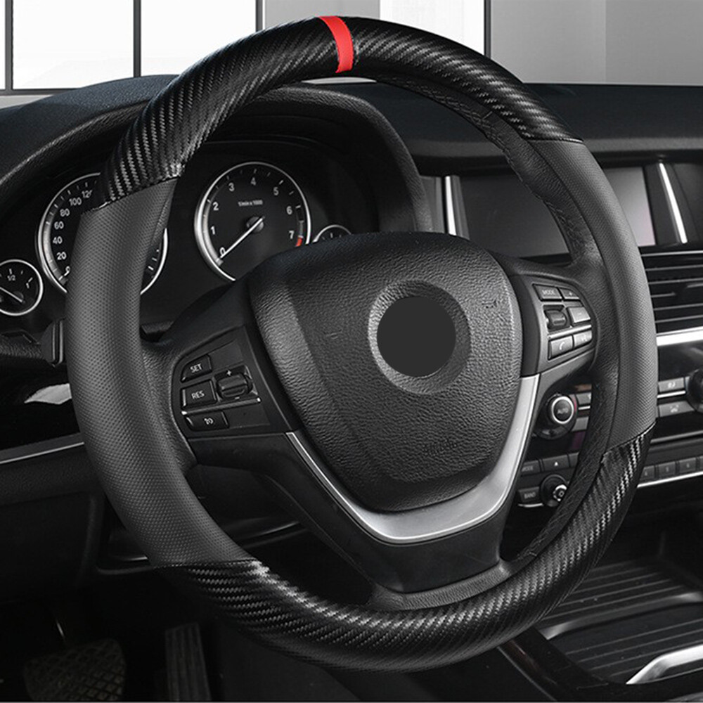15″ Carbon Fiber Leather Steering Wheel Cover Car Accessories For HONDA