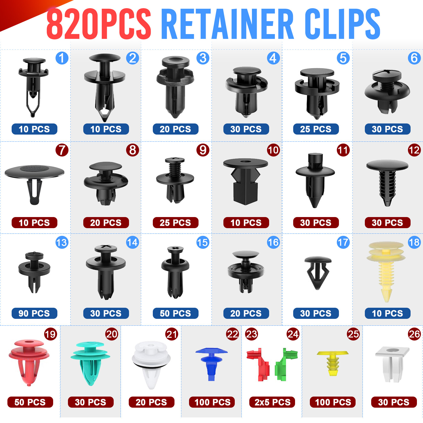 925Pcs Car Push Retainer Clips & Auto Fasteners Assortment Kit Removal Tools Set