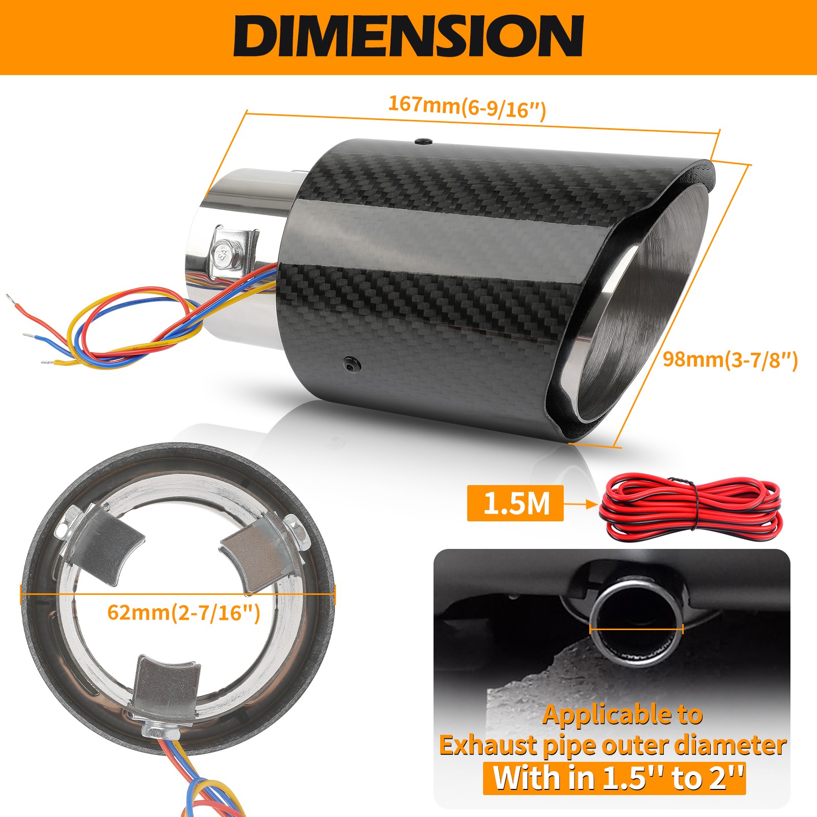 2.5″ 3.5″ In /Out Carbon Fiber Muffler Tip With LED Light For GMC Sierra 1500