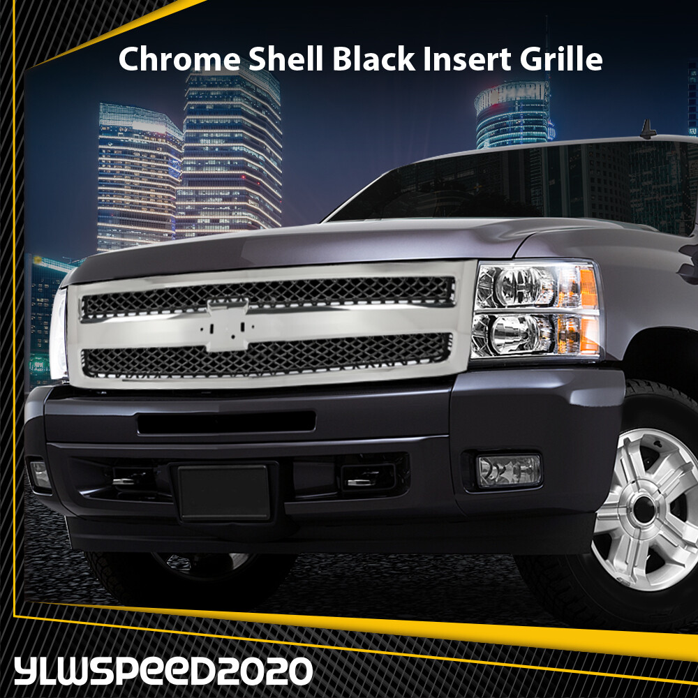 Silver Shell Grille Grill Bumper Fit For 2007-2013 Chevy Silverado 1500