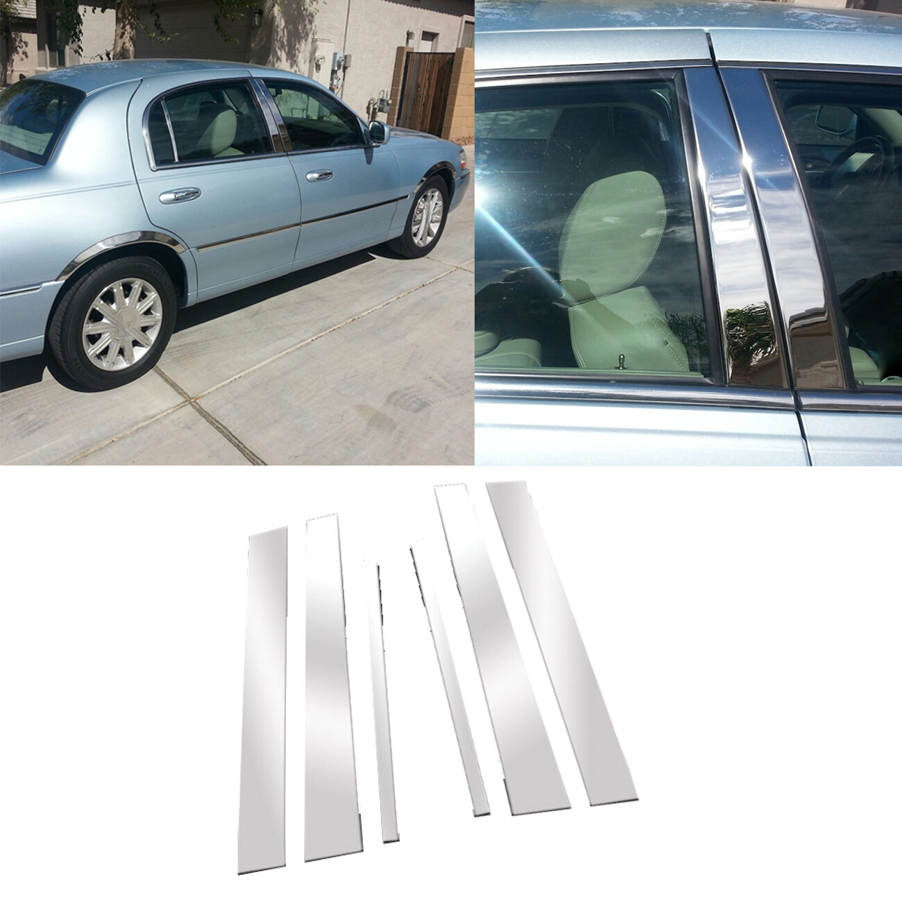 6X Silvery Pillar Posts Door Window Decor Cover For Lincoln Town Car 1998-2011