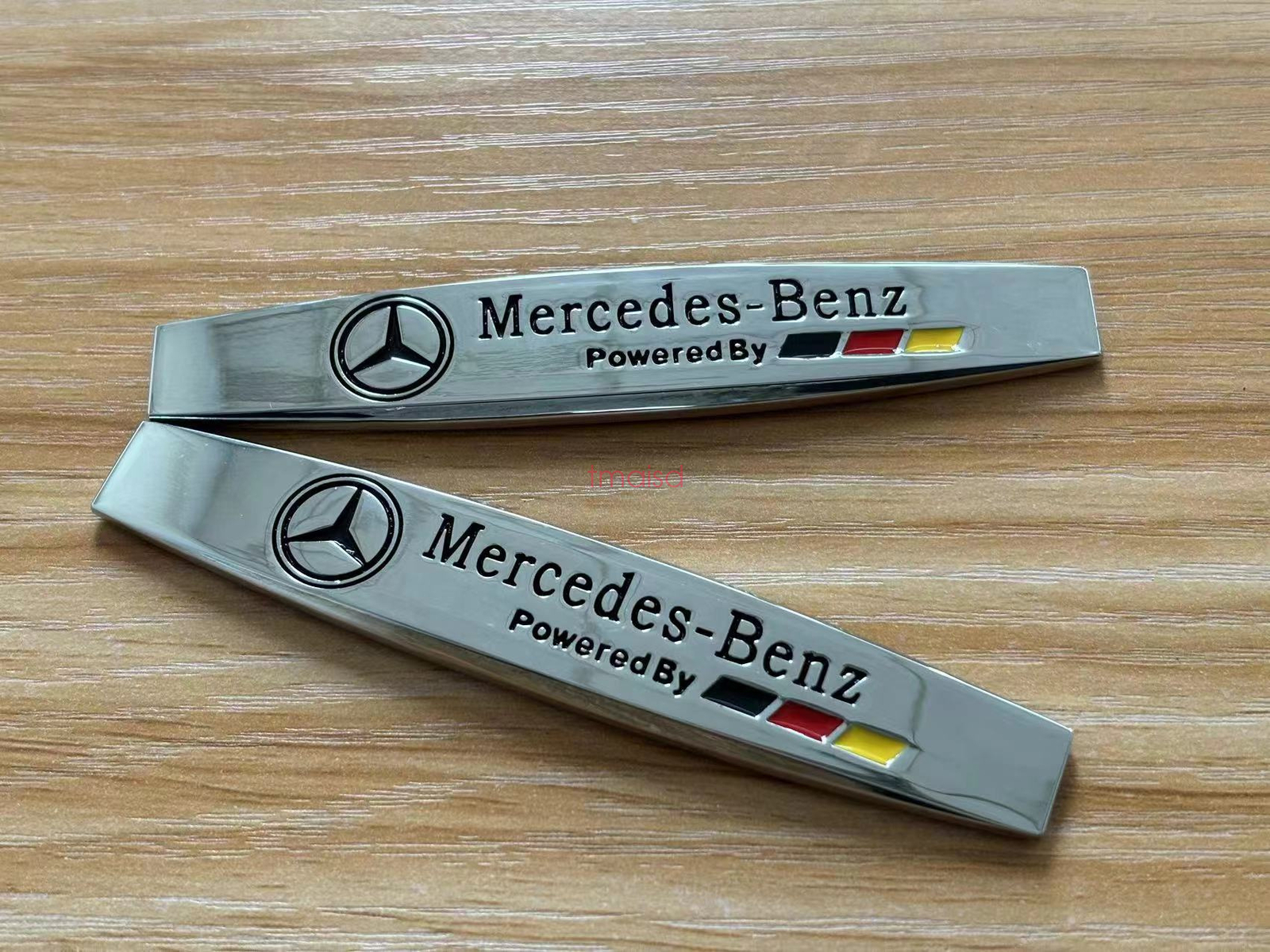 2PC Metal Chrome Powered by Letters Fender Emblem Badge for Mercedes Benz