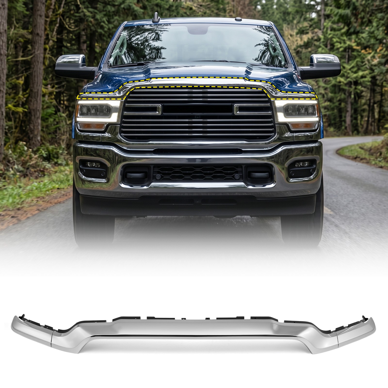 Front Bumper Upper / Lower Grille Molding Trim For RAM 2500 3500 4500 2019-2024