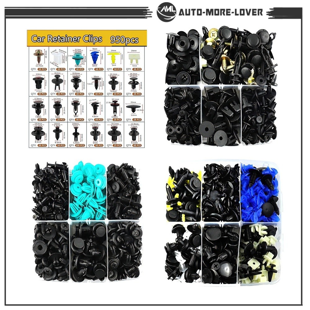 Auto Fastener Set Push Pins 955×Car Body Clip Bumper Multicolor Clip Plastic