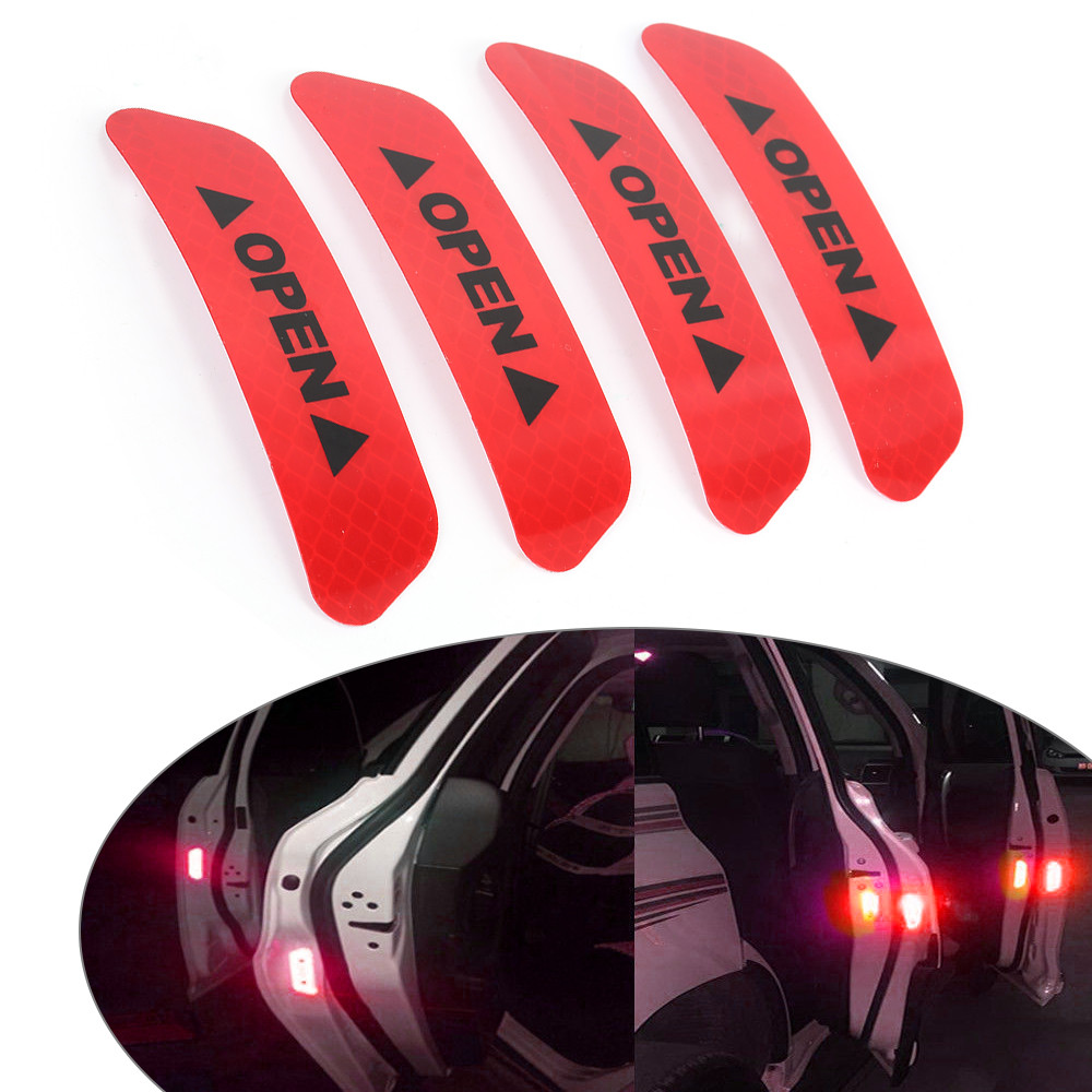 4X Super Car Door Open Sticker Reflective Tape Safety Warning Decal Red Hot