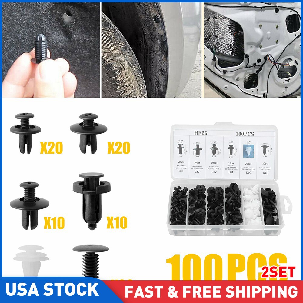 200PCS Bumper Clips Auto Car Hole Plastic Rivets Fastener Fender Push Pin Kit US