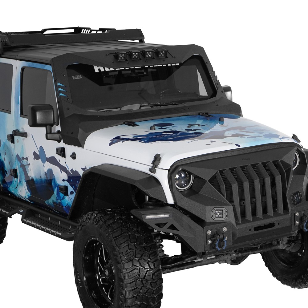 FIT 2007-2018 JEEP WRANGLER JK STEEL WINDSHIELD FRAME ARMOR GUARD W/LED LIGHTS