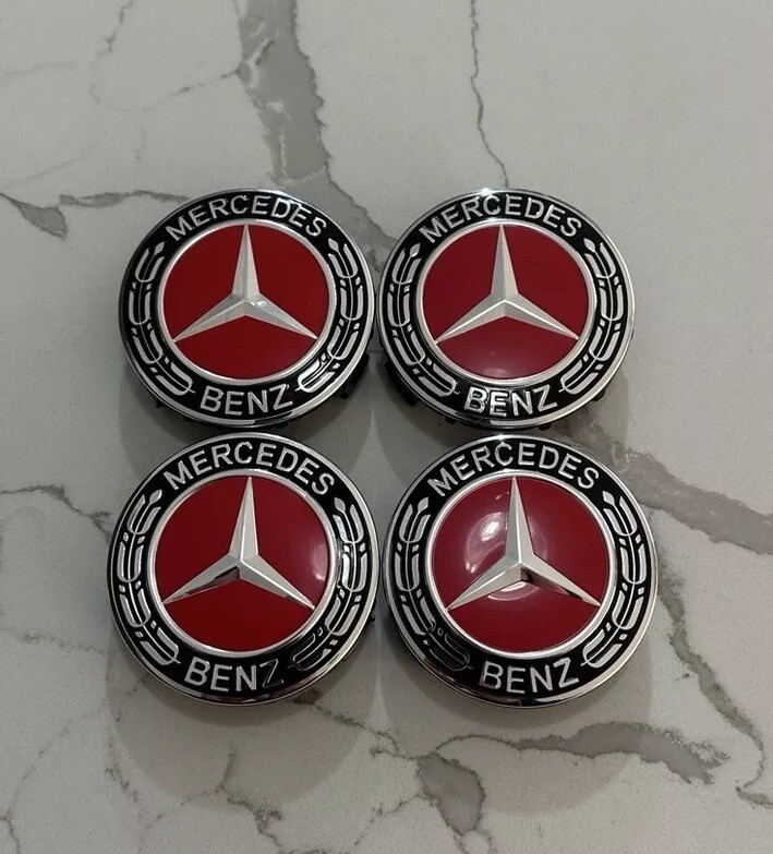 For Mercedes Benz Center Caps Red-Black 75mm/2.95Inch Will Most Models 4PCS