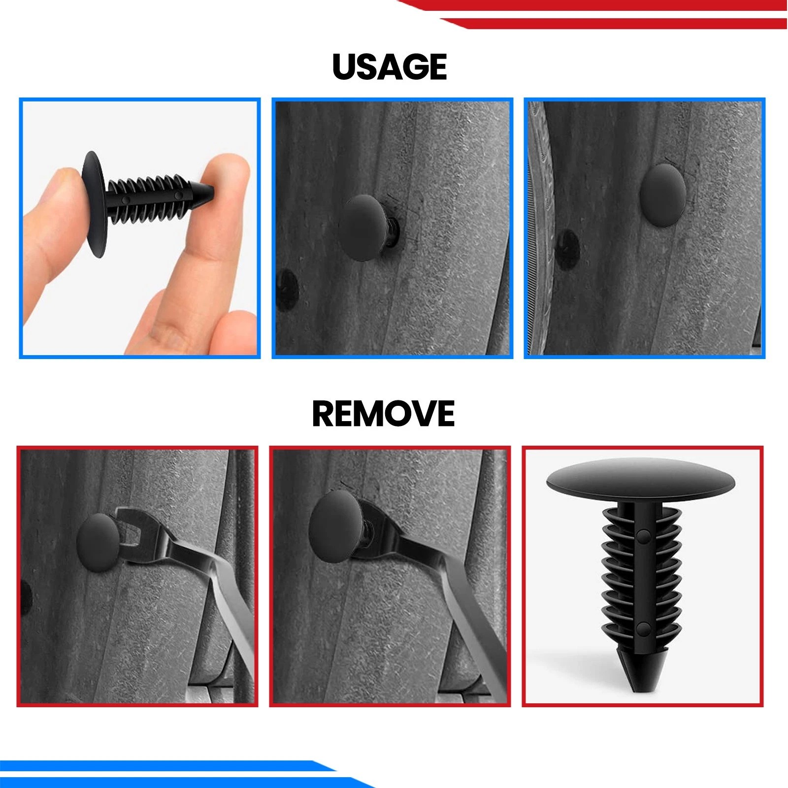 100 Pcs 8mm Bumper Clips Auto Car Hole Plastic Rivets Fastener Fender Push Pin