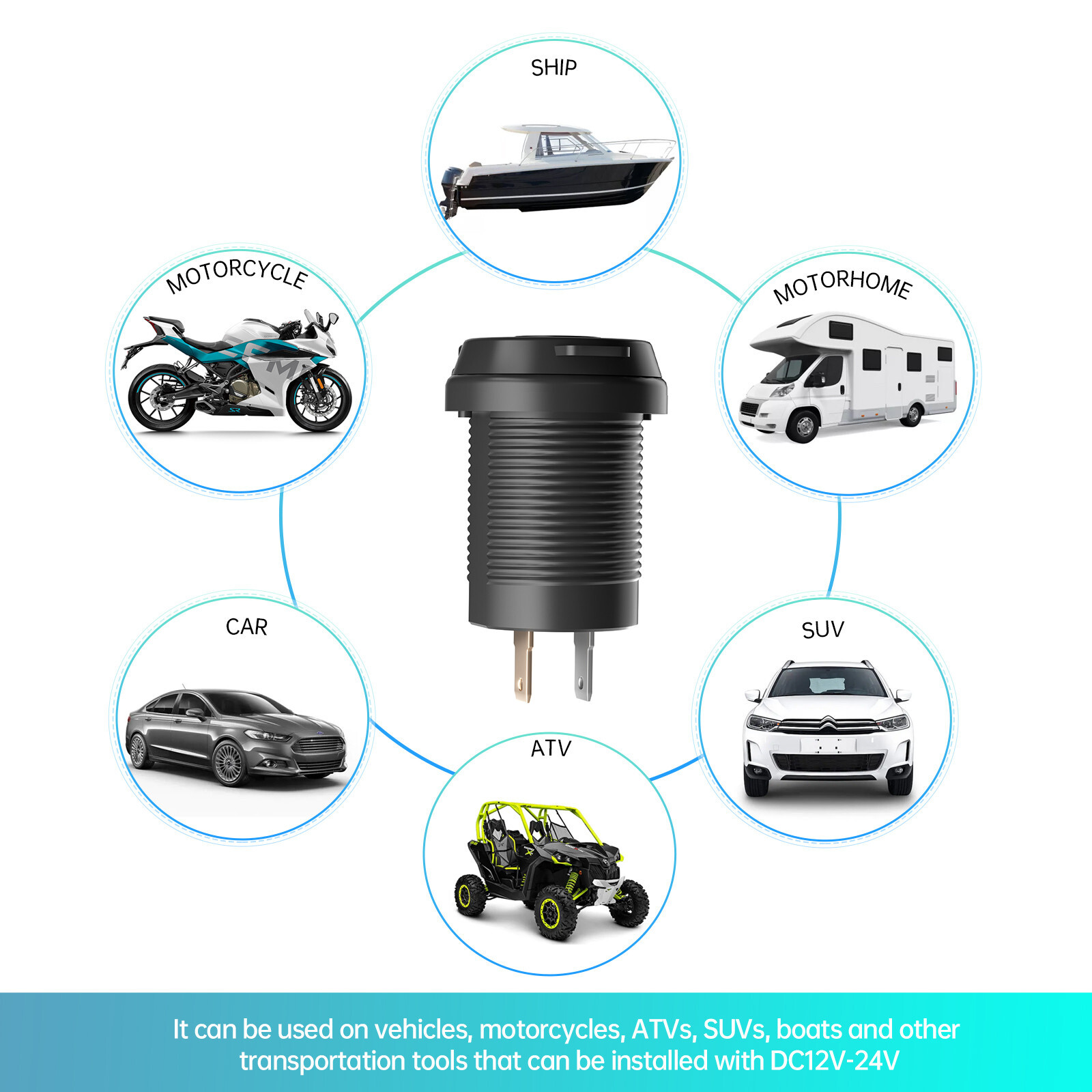 Car Cigarette Lighter Socket Dual Ports USB Type-C Quick Charging Power Outlet