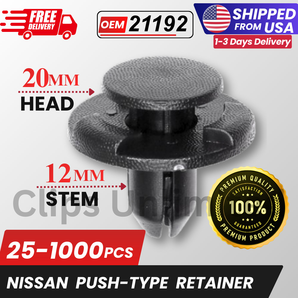 A 21192 Push Type Retainer 20mm Head 12mm Stem 8mm Hole, 01553-05323 25-1000PCS