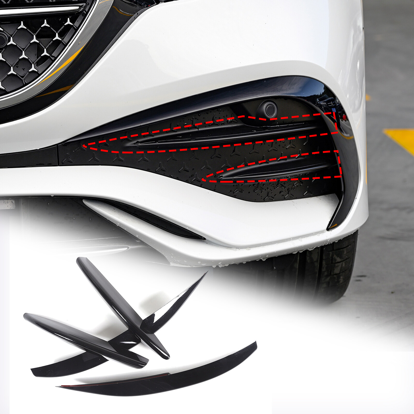 ABS Glossy Black Front Fog Light Eyebrow Trim Strip For Benz E-class 2024+