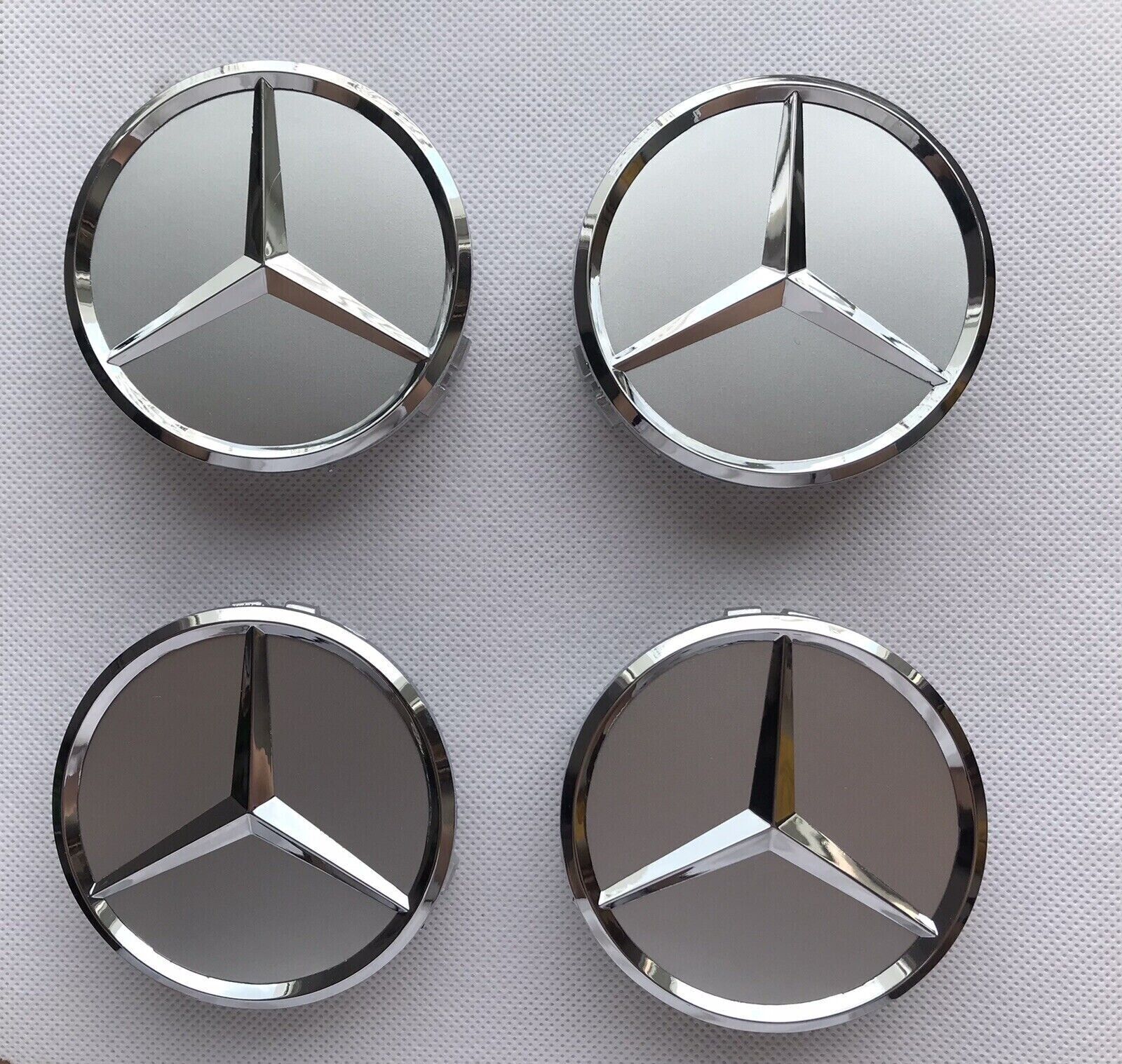 4pcs Hub Cover 75mm Full Gray For Mercedes Logo Emblem Rim Wheel Center