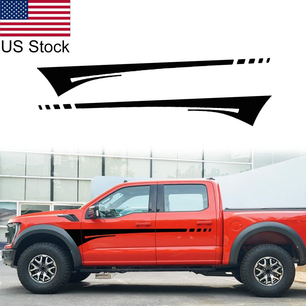 2Pcs 82.5” Black Sports Racing Body Side Stripe Graphic Door DIY Decal Stickers
