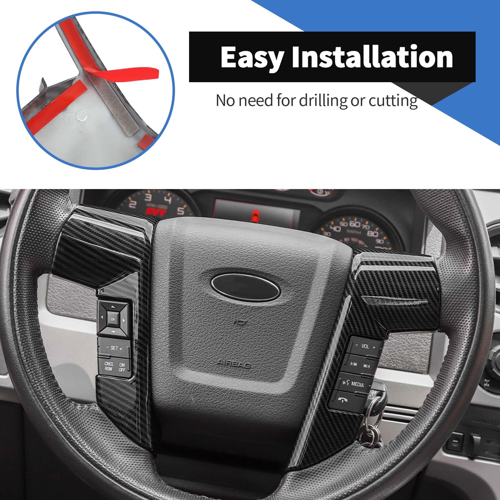 Carbon Fiber Steering Wheel Bezel Decorative Frame Trim for Ford F150 2009-2014