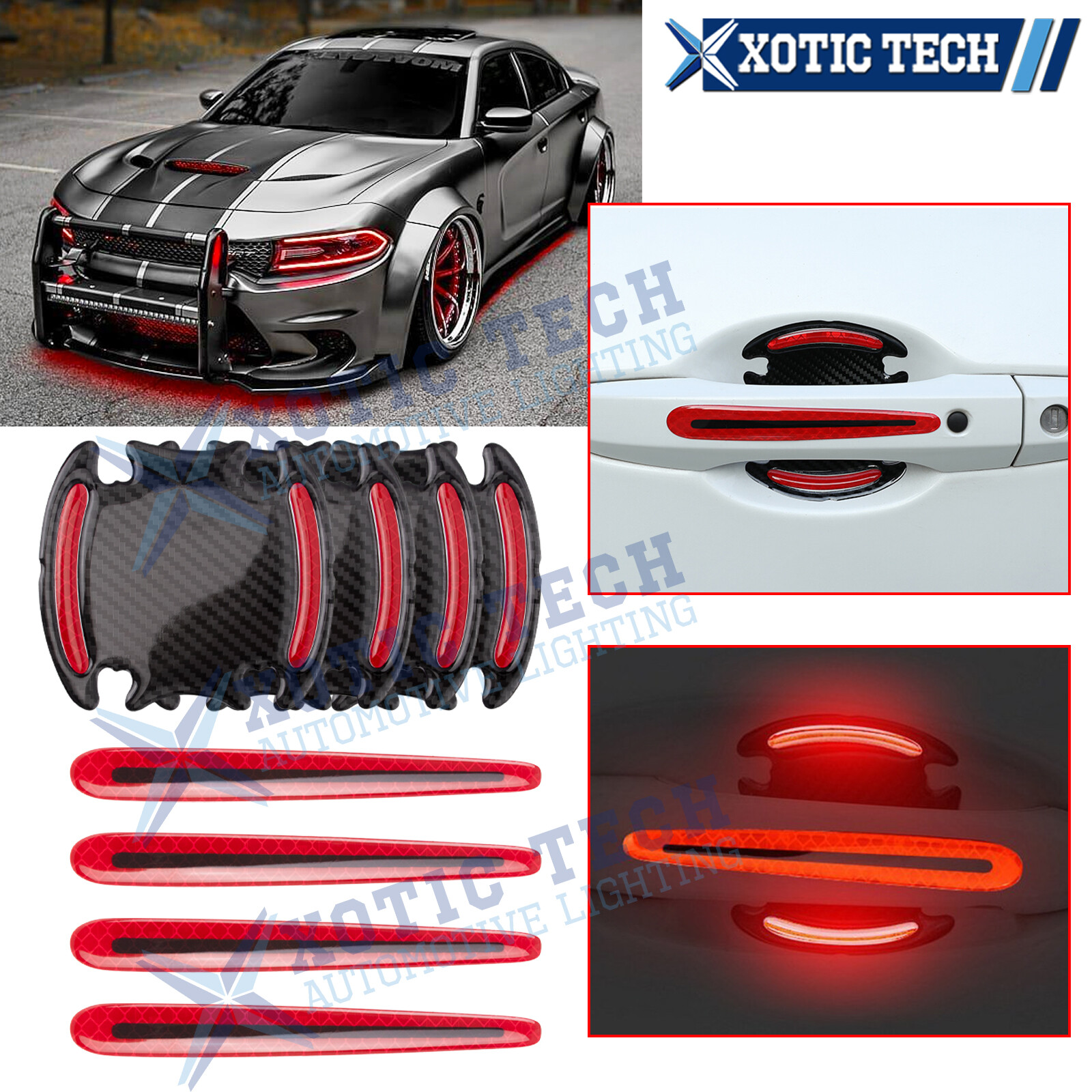 3D Door Handle Night Reflective Guard Sticker Strip For Dodge Challenger Charger