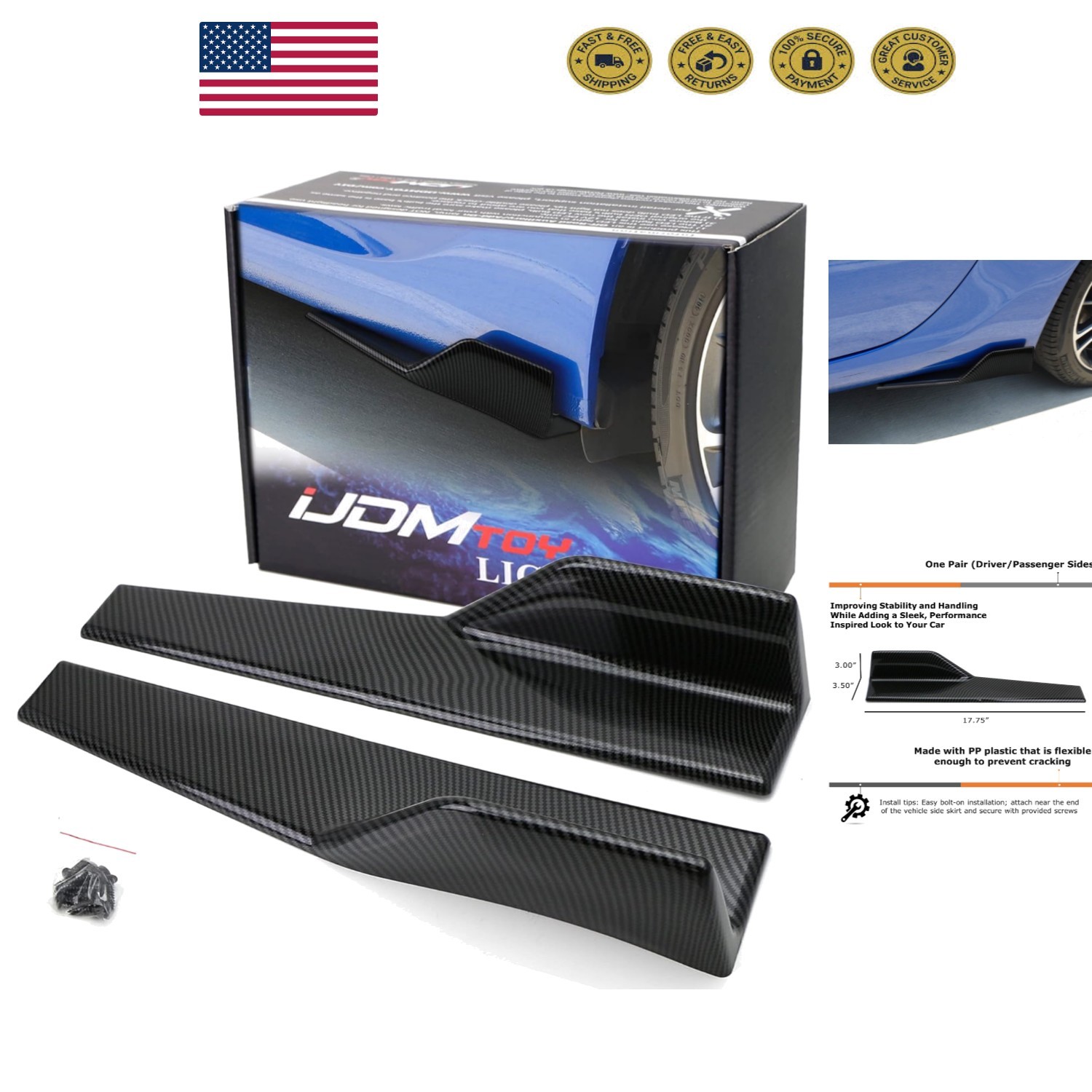 Sleek Black Carbon Fiber Rear Winglets – Enhance Vehicle Style & Performance