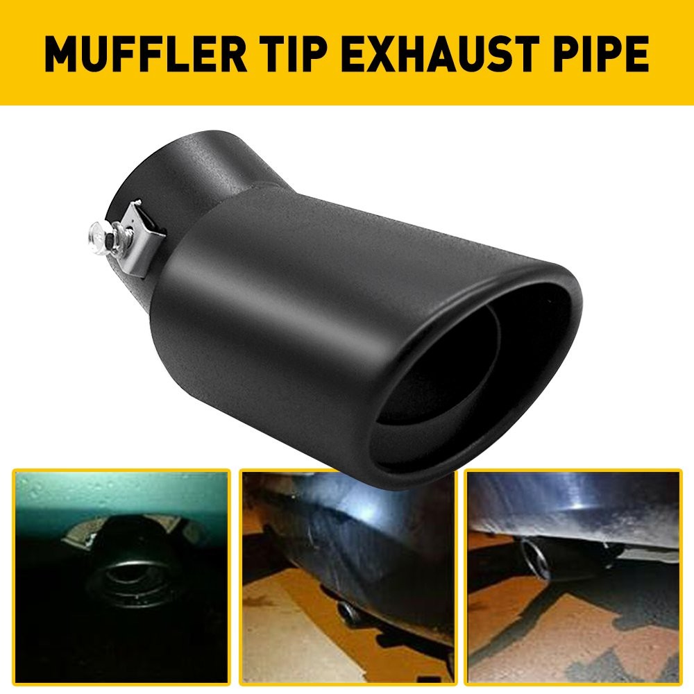 Car Exhaust Pipe Max-62mm Stainless Steel Bend Muffler Tip Tail Throat Black USA