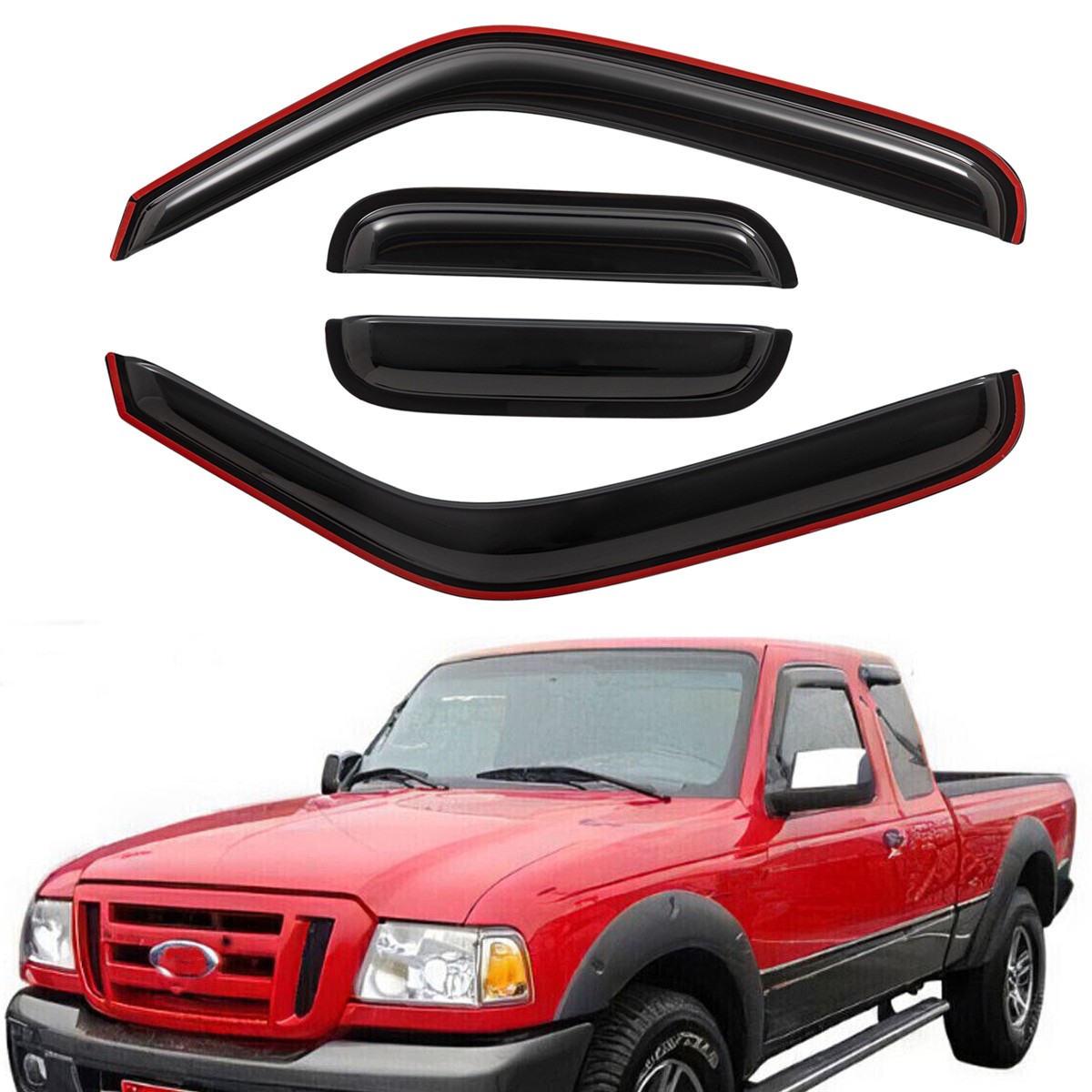 Window Visors Vent Shade for 1999-2011 Ford Ranger SuperCab w/ Fixed Rear Window