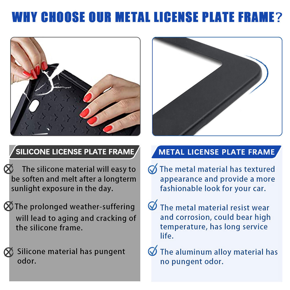 Metal License Plate Tag Frame Black Cover For Dodge Ram 1500 Crew Cab Pickup
