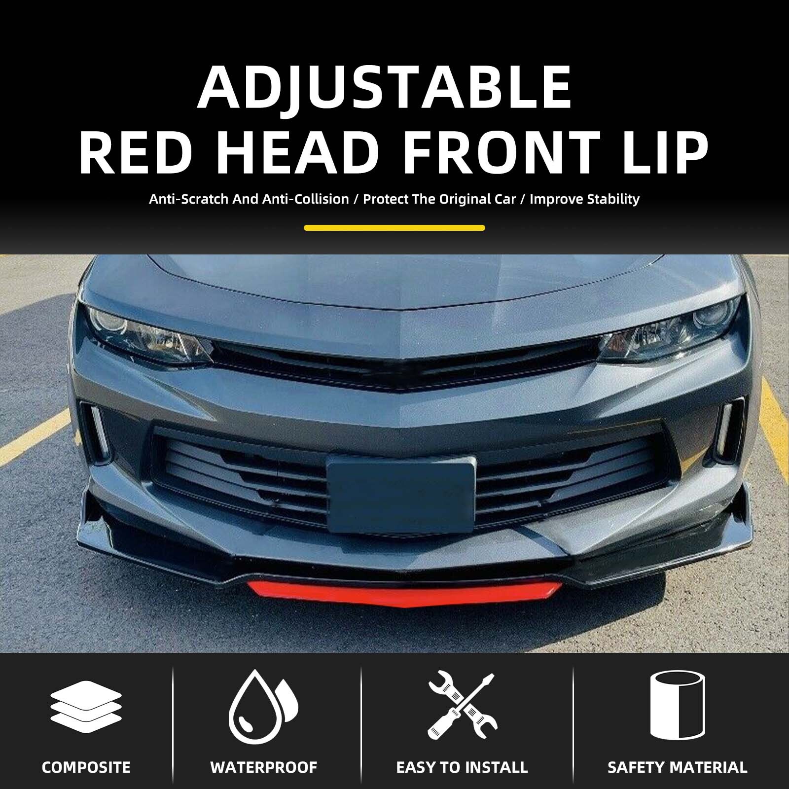 Universal Car Front Bumper Chin Lip Spoiler Splitter Body Kit Glossy Black+Red