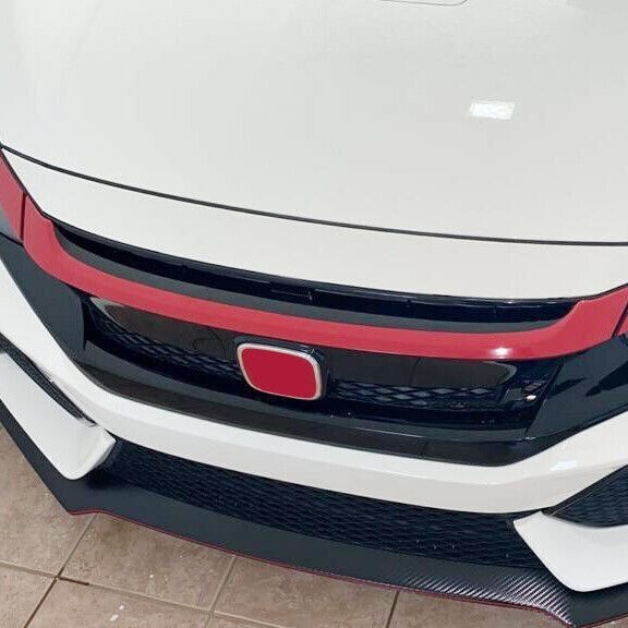 FOR 2016-2021 HONDA CIVIC JDM GLOSSY RED ABS FRONT GRILL TRIM COVER GARNISH- 3PC