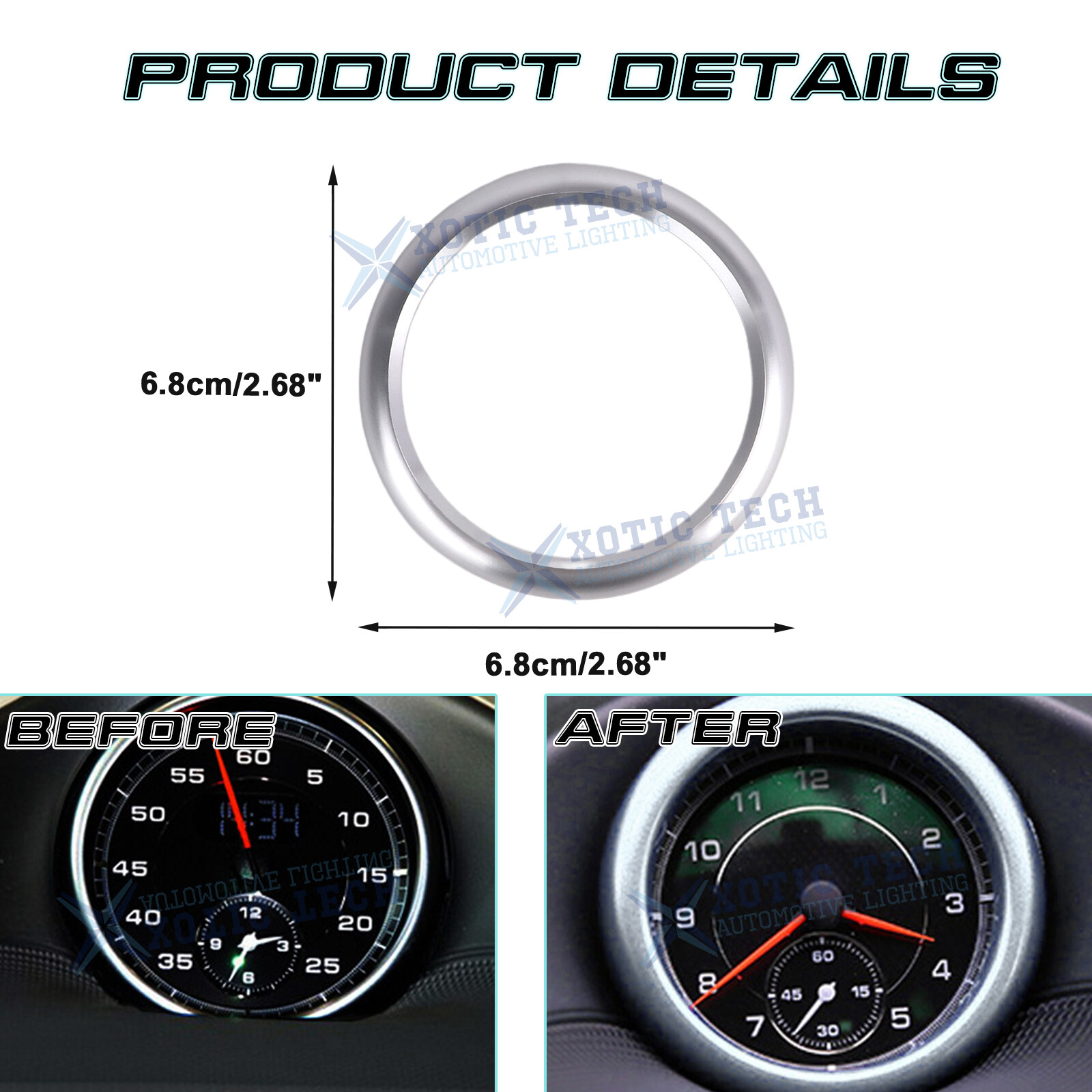 Aluminum Alloy Dashboard Center Clock Ring Trim Stciker Universally fit Porsche