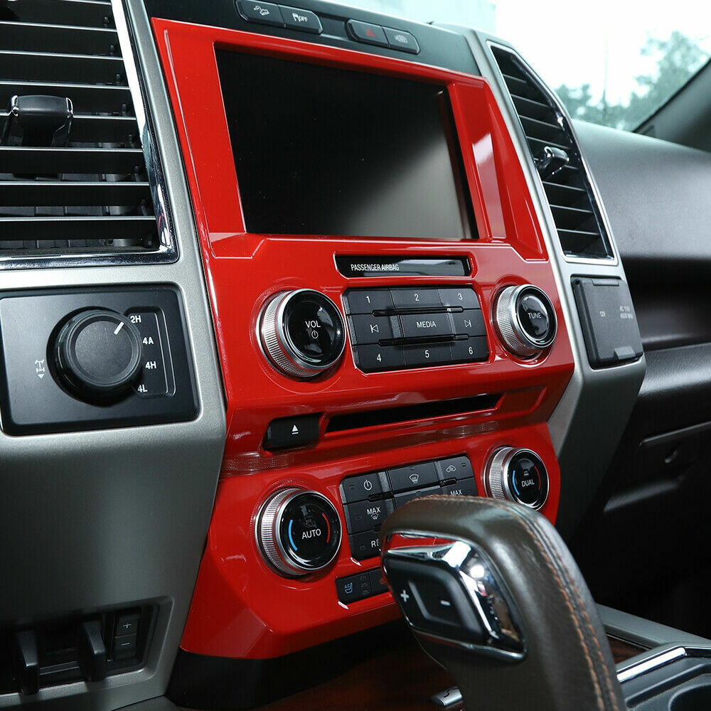 Central Control Navigation GPS Control Panel Trim Cover For Ford F-150 2015+ Red