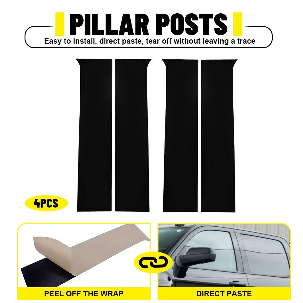 For Chevrolet Silverado 2014-2018 4pcs Pillar Post Door Trim Cover Glossy Black