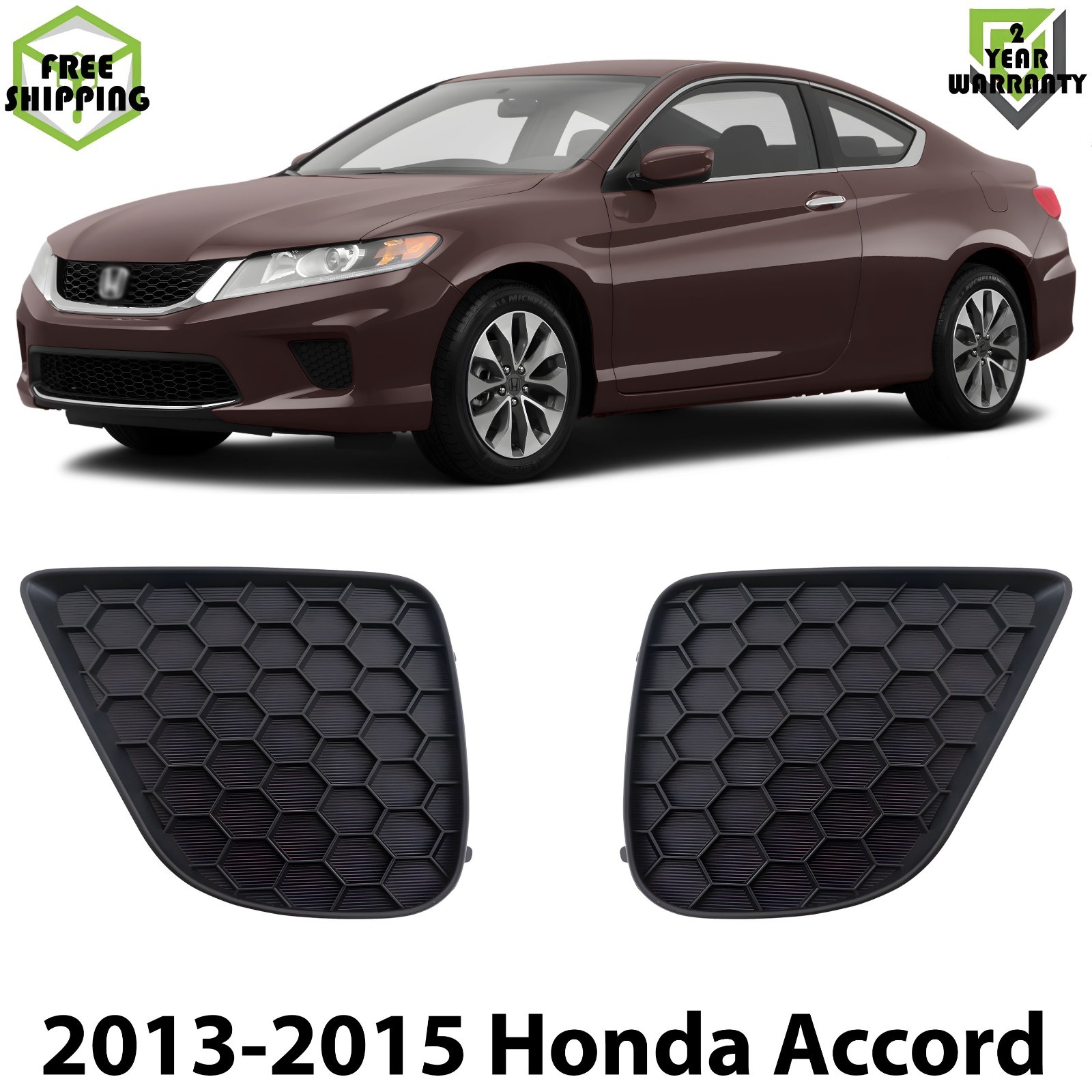 Front Fog Lights Cover Textured Left & Right Side For 2013-15 Honda Accord Coupe