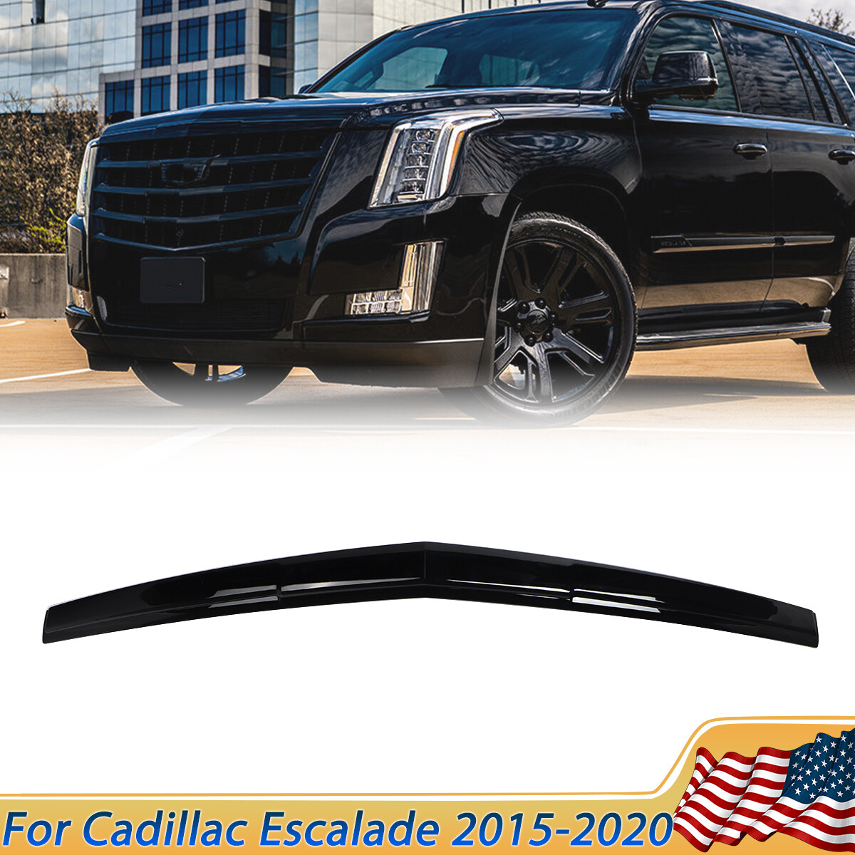 Gloss Black For Cadillac Escalade ESV 2015-2020 Grille Hood Molding Trim