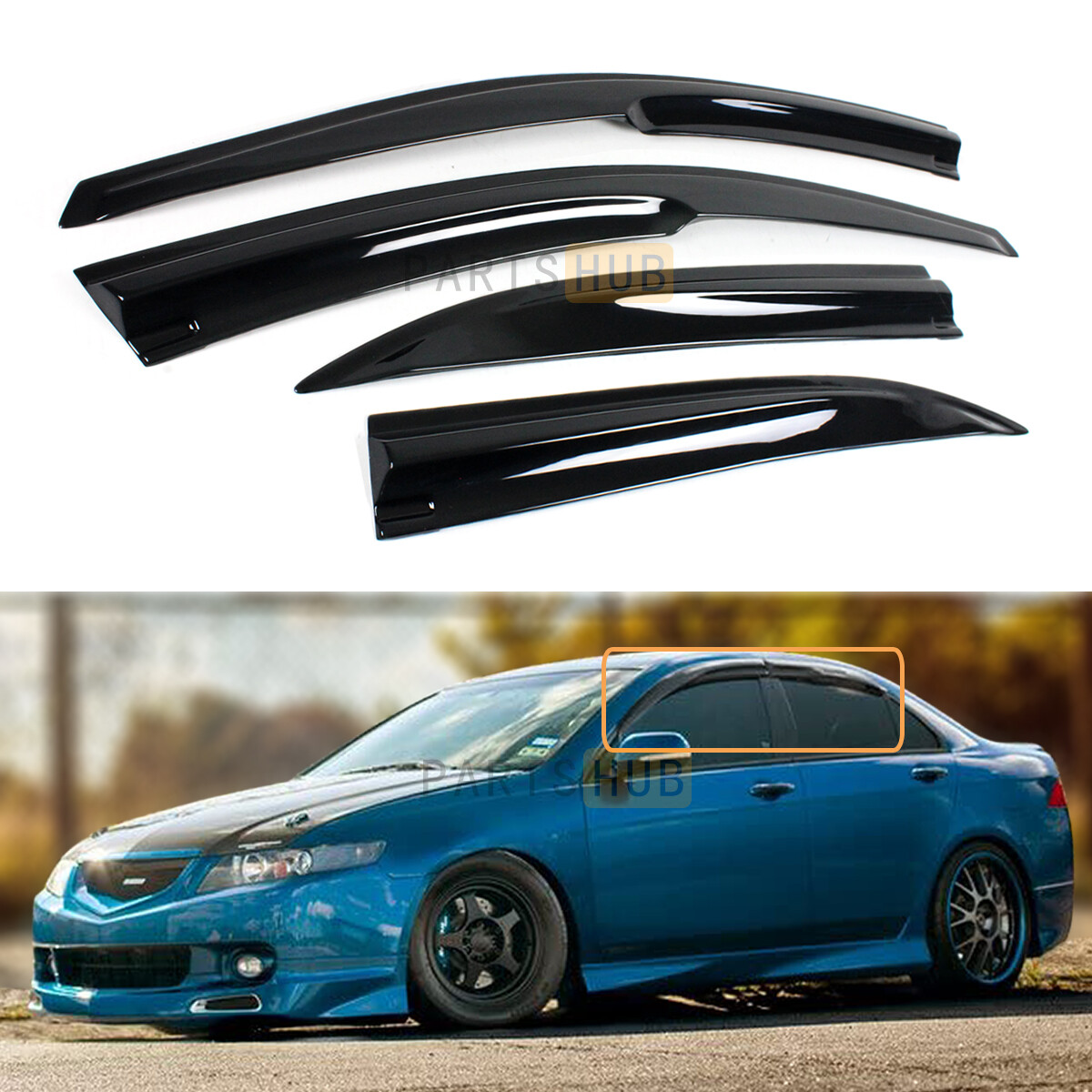 For 2004-08 Acura TSX JDM Wavy Mugen Smoke Tinted Window Visor Rain Guard Vent